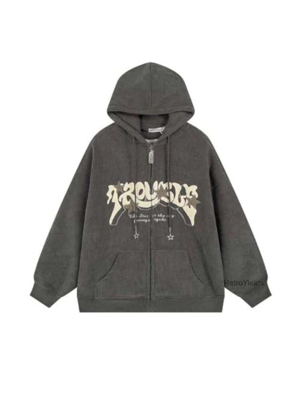 Y2K Zip Up Corduroy Hoodie Unisex Oversized Grunge Jacket Letter Star Graphic